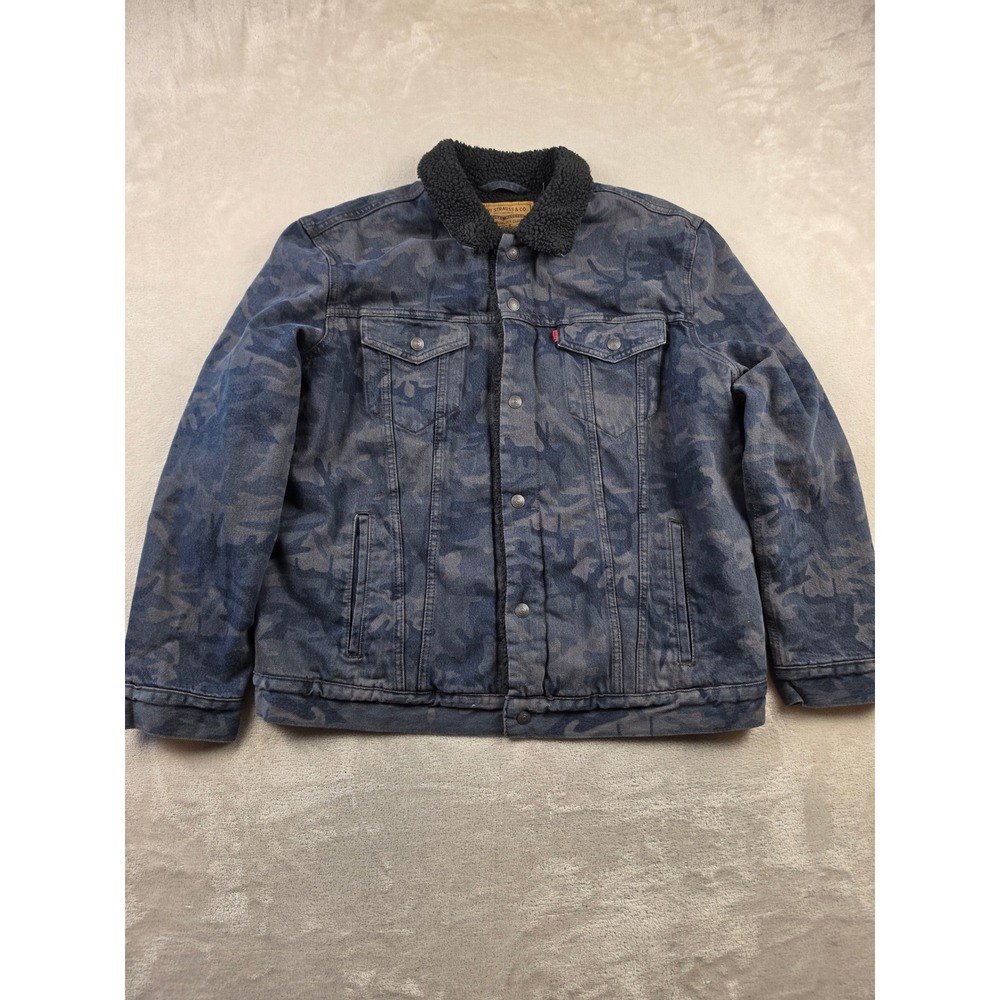 Levis Trucker Jacket Mens XXL Camo Sherpa Justin Timberlake Fresh Leaves